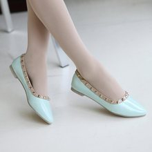Bigger size 34-43 New 2014 Stylish simplicity rivets patent leather 5 colors Shoes Flats women shoes