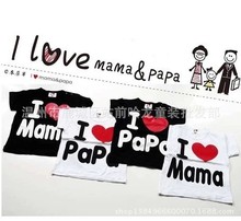 Free Shipping 100 cotton baby Short sleeved T shirt I love my father mother papa mama