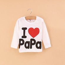 Free Shipping 100 cotton baby Short sleeved T shirt I love my father mother papa mama