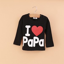 Free Shipping 100 cotton baby Short sleeved T shirt I love my father mother papa mama