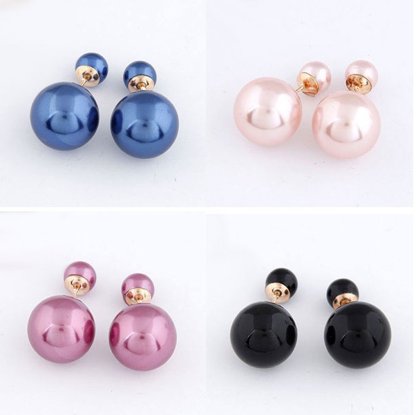 2014 New Brand Designer Jewelry Colorful Simulated Pearl Statement Stud Earrings Gold Plated Earrings For Women
