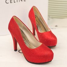 2014 new high heeled shoes with thin waterproof wedding shoes shallow mouth singles shoes lace nightclub