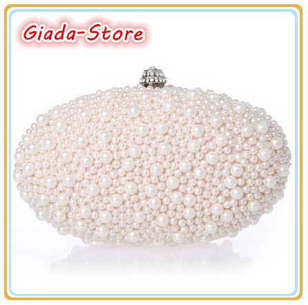 New Fashion Women s Bag Handmade Beaded Oval Peael Clutch Bride Handbag Multicolor Party Evening Bag