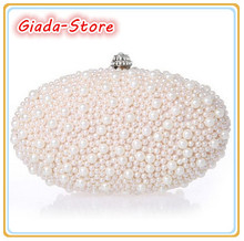 New Fashion Women s Bag Handmade Beaded Oval Peael Clutch Bride Handbag Multicolor Party Evening Bag