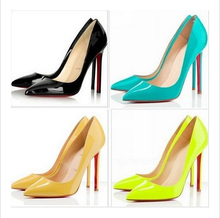 Free Shpping 2014 high-heeled shoes metal women’s thin heels shoes fashion genuine leather japanned leather pointed toe shoes