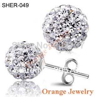 Mix Color Crystal Earrings 925 Silver Plated 10MM Crystal Disco Ball Stud Earrings For Women 2Pcs