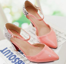 Women Sandals Casual Fashion Pointed Toe Button Shaggy High Female Sandals Color Block Thick Heel Size