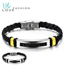 Free Shipping new fashion PU leather bracelet personalized stainless steel men  PH766MK