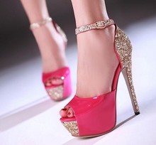 Spring and summer shoes open toe paillette white wedding shoes formal dress shoes party shoes ultra high heels platform thin