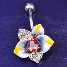 Enamel Esmalte Violetta Zircon Flowers Navel Piercing Gold Belly Button Rings Sex Body Jewelry Percing Pircing