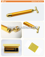 Free Shipping 24K T shape Golden Electric Energy Magnet Vibration Facial Massage Roller Beauty Bar Magnet