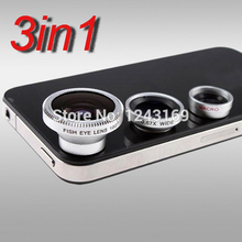 Universal 3in1 Fisheye Lens + Wide Angle + Micro Lens photo Kit Set for iPhone 4S 4G 5 5S Samsung Galaxy S2 S3 S4 S5 NoteDC110