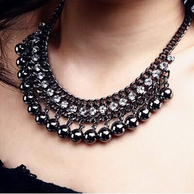 New Luxury Antique vintage Black Balls Crystal Necklace Charm collar statement choker necklaces pendants for women