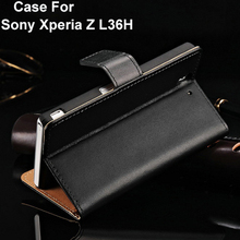New Stand Design Wallet Genuine Leather Case For Sony Xperia Z L36h  Luxury Phone Bag Cover With 2 Card Holder 1 Bill Site