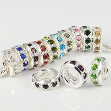 Wholesale 20PC Multicolor Rhinestone 10/12/14mm x 5mm Spacer Round Loose Charm Beads Fit Pandora European Bracelet Free Ship