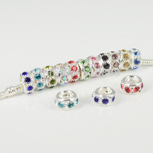 Wholesale 20PCS Multicolor Rhinestone 10 12 14mm x 5mm Spacer Round Loose Charms Beads Fits Pandora