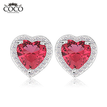 New!Red Heart Zircon Small Stud Earring Gold Plated Fine Earrings Fashion Romantic Love Jewelry For Women (4 Colors Options)