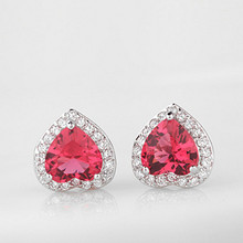 New Red Heart Zircon Small Stud Earring Gold Plated Fine Earrings Fashion Romantic Love Jewelry For