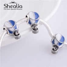 Authentic 925 Sterling Silver Blue and White Enamel Hot Air Balloon Dangle Charms Fits Pandora Style