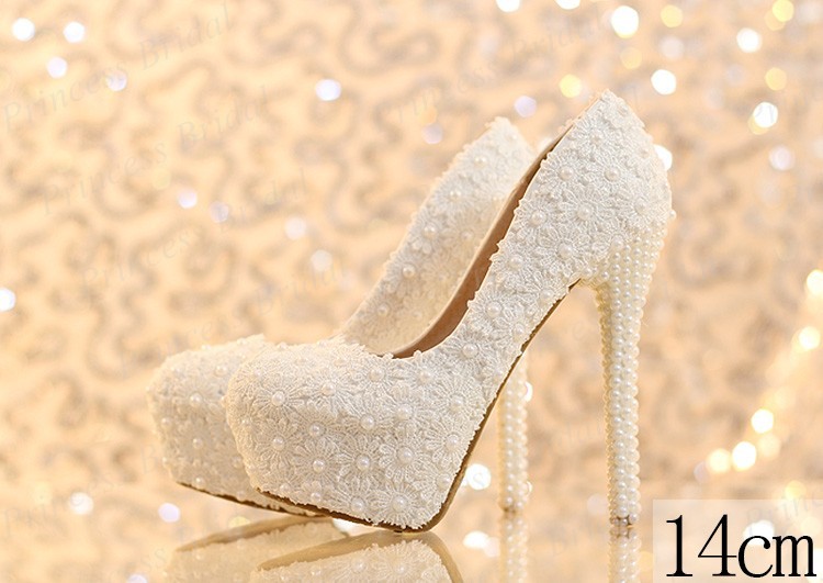 Free Shipping 2014 Newest Design Fast Shipping Pearls High Heel Women Pumps Bride Shoes For Wedding