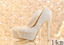 Free Shipping 2014 Newest Design Fast Shipping Pearls High Heel Women Pumps Bride Shoes For Wedding