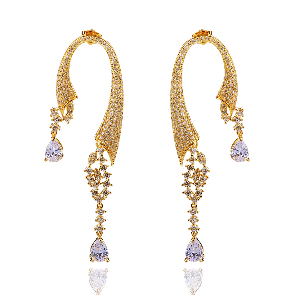 2014 Fashion Bohemia C Shape Earrings Women Water Drop Dangle Earring Luxury 288pcs White Cubic Zirconia