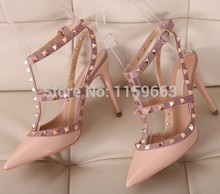 2015 new Valentin Warren rivet shoes genuine leather High heeled shoes women s shoes