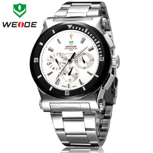Weide marca de lujo completa para hombre de acero reloj de pulsera de cuarzo suizo Original de 6 manos fecha día moda reloj deportivo relojes de estilo de negocios