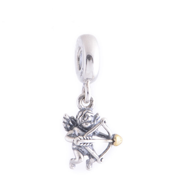 Genuine 925 Sterling Silver Love Angel Cupid Dangle Charm With 14k Gold Fine Jewelry Findings Wholesale