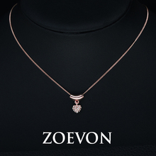 ZOEVON 18K Rose Gold Plated Clear Crystal Rhinestones Heart Shaped Hanging Pendant Necklace Love Gift Jewelry