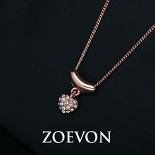 ZOEVON 18K Rose Gold Plated Clear Crystal Rhinestones Heart Shaped Hanging Pendant Necklace Love Gift Jewelry