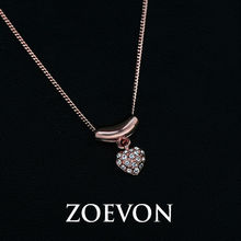 ZOEVON 18K Rose Gold Plated Clear Crystal Rhinestones Heart Shaped Hanging Pendant Necklace Love Gift Jewelry