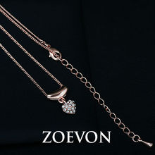 ZOEVON 18K Rose Gold Plated Clear Crystal Rhinestones Heart Shaped Hanging Pendant Necklace Love Gift Jewelry