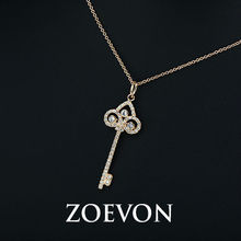ZOEVON 2015 Rose Gold Plated and White Gold Plated Austrian Crystal iris Key Pendant Necklace Vintage