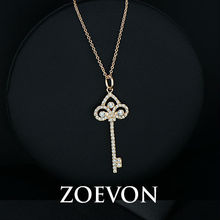 ZOEVON 2015 Rose Gold Plated and White Gold Plated Austrian Crystal iris Key Pendant Necklace Vintage