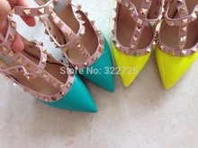 Best Quality Rivet Shoes Rockstud high heel customised shoes all black fashion punk shoes free shipping