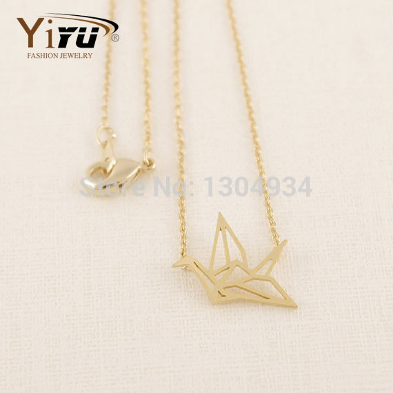 1pc 2015 Choker Gold Silver Origami Crane Necklace New Cute Animal Simple Women Long Chain Pendant