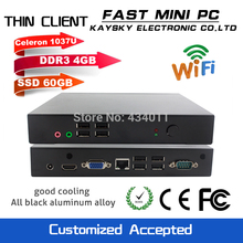 FAST MINI PC thin client mini pcs intel celeron 1037U DDR3 4G RAM  HDMI+VGA windows/linux 60GB SSD  dual core 1.8GHz