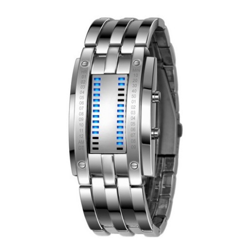 Luxury Lovers Wristwatch Waterproof Men Women Stainless Steel Blue Binary Luminous LED Electronic Display Sport Watches