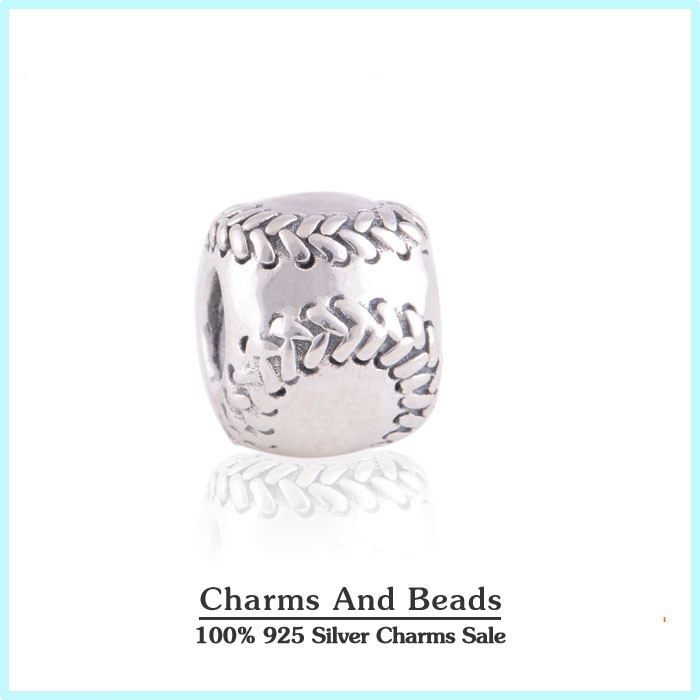 925 Sterling Silver Baseball Thread Charm Beads For Bracelet Jewelry Making Fits Pandora Style Charm Bracelets