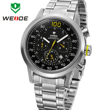 Moda WEIDE militar relojes para hombre de cuarzo reloj deportivo marca de lujo calendario completo famoso Waterproofed pulsera de acero completo