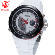 Ohsen hombres mujeres relojes deportivos relojes militares 2 zona hora analógica LED Digital Alarm cuarzo cronógrafo nadar bucear blanco reloj de pulsera