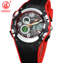 Ohsen nueva analógico Digital Display alarma militar cronómetro Red hombres correa de silicona de cuarzo ocasional del deporte muchacho de los niños relojes digitales