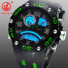 Ohsen hombres exterior deportes relojes moda Casual impermeable reloj de cuarzo LCD Digital y analógico militar de múltiples funciones reloj