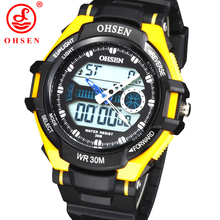 Mens impermeables Boy ‘s 2 Time Zone analógico Digital LED cuarzo alarma de día fecha cronógrafo reloj de pulsera deportivo relojes militares del ejército