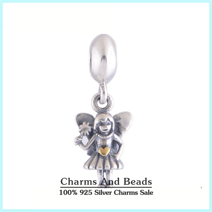 Gold Plated Heart Butterfly Angel 925 Sterling Silver Dangle Pendant Thread Charms Fits Pandora Style Bracelets
