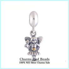 Gold Plated Heart Butterfly Angel 925 Sterling Silver Dangle Pendant Thread Charms Fits Pandora Style Bracelets Bangles