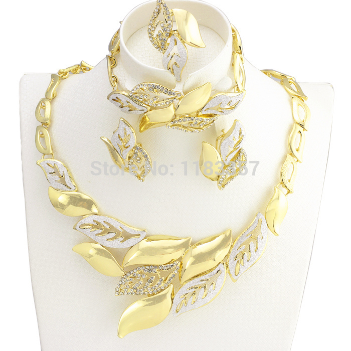 hollow leaves Dubai prom romantic style jewelry set fashion jewelry ...