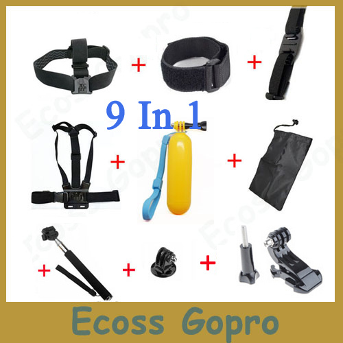 GoPro acessórios conjunto Gopro remoto pulso cinta + capacete Extention Kits de montagem + peito cinto + J gancho montar + Bobber + Gopro hero4/3