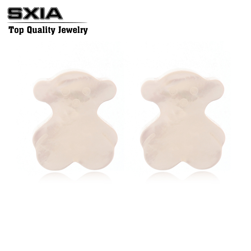 2014 SXIA Brand Fashion Bear Shaped Shell 925 Silver Earrings For Women and Girl Sterling Silver